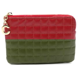 Céline-Celine Leather Coin & Card Pouch C Charm-Red