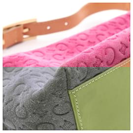 Céline-Celine Suede Leather C Macadam Shoulder Bag-Pink