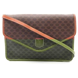 Céline-Celine Macadam PVC Coated Canvas Leather Shoulder Bag-Brown