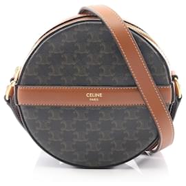 Céline-Celine Round Purse Triomphe PVC Coated Canvas Leather Shoulder Bag-Black