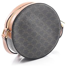 Céline-Celine Round Purse Triomphe PVC Coated Canvas Leather Shoulder Bag-Black