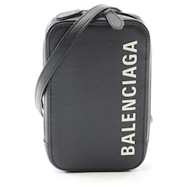 Balenciaga-Porta-telefone CASH ZIP Balenciaga em couro de bezerro, bolsa de ombro-Preto
