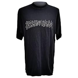 Balenciaga-Camiseta de algodão preta com logo em metal Balenciaga-Preto