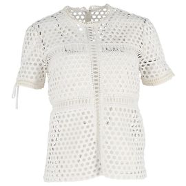 Self portrait Self-Portrait Lace Pattern Crew Neck Blouse in White Polyseter White Cream