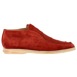 Loro Piana Open Walk Ankle Boots in Maroon Suede Brown Red