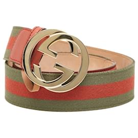 Gucci-Cinto de couro e lona com G entrelaçado da Gucci-Verde