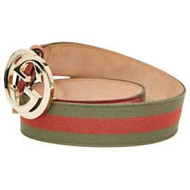 Gucci-Cinto de couro e lona com G entrelaçado da Gucci-Verde