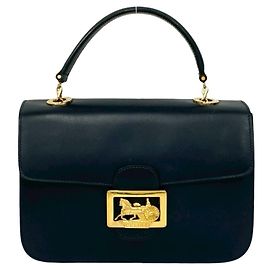 Céline Bolsa de couro de bezerro com logo circular Celine Azul marinho