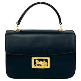 Céline-Celine Circle Logo Carriage Calf Leather Handbag-Navy blue