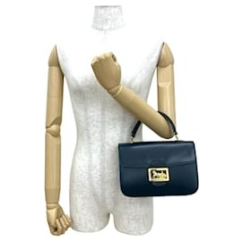 Céline-Celine Circle Logo Carriage Calf Leather Handbag-Navy blue