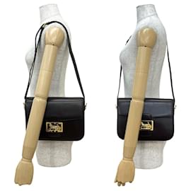 Céline-CELINE Carriage Leather Shoulder Bag in Brown-Brown