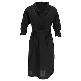 Prada Midi-Kleid mit Rüschenausschnitt aus schwarzer Viskose Schwarz