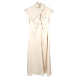 Autre Marque Beaufille Drapierte Midi-Kleid aus Creme-Acetat Weiß Roh