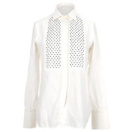 Valentino Garavani Camisa de botones con puntos Valentino en algodón blanco Blanco