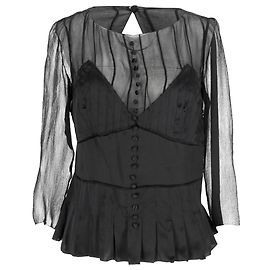 Blusa in seta nera a maniche lunghe plissettata e trasparente Chloé Nero