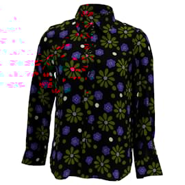 Saint Laurent-Saint Laurent Floral Printed Crepe Shirt in Black Viscose-Other