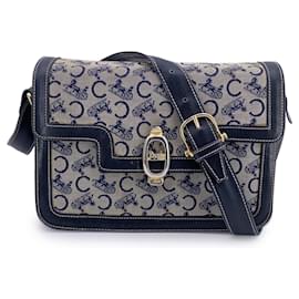 Céline-Celine Vintage Cloth Shoulder Bag Clasp box-Blue
