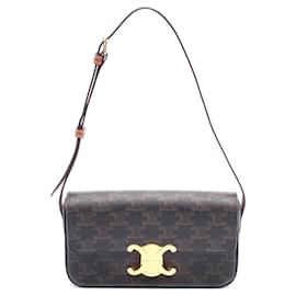 Céline-Celine Claude Triomphe Shoulder Bag PVC Coated Canvas Leather-Brown