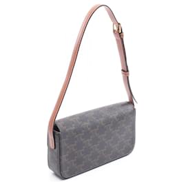 Céline-Celine Claude Triomphe Shoulder Bag PVC Coated Canvas Leather-Brown
