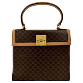 Céline-Celine Macadam Blason Pattern Brown Leather Handbag-Brown