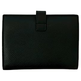 Céline-Celine Medium Strap Leather Compact Bifold Wallet-Black