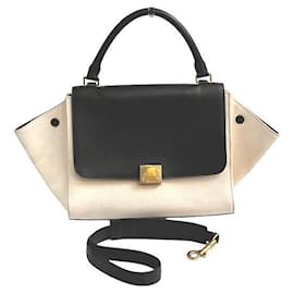 Céline-Celine Trapeze Canvas Leather 2way Bag-White