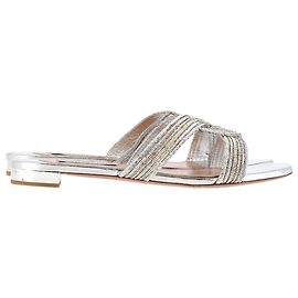 Aquazzura Gatsby Flat Sandals in Silver Leather Silvery Metallic