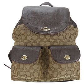 Coach Signature canvas Leather Backpack Brown