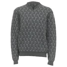 Hermès-HERMES grey merino wool cashmere H monogram intarsia sweater L-Grey