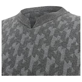 Hermès-HERMES grey merino wool cashmere H monogram intarsia sweater L-Grey