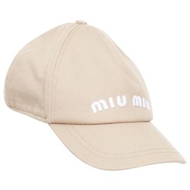 Boné de beisebol em twill de algodão Drill com logo Miu Miu Marrom Bege
