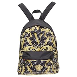 Versace-Mochila de nylon com estampa Barocco Virtus Medusa em ouro da assinatura Gianni VERSACE-Preto
