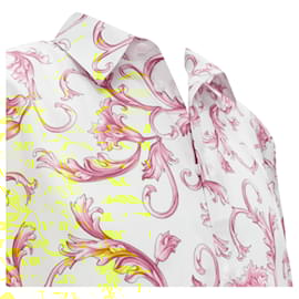 Versace-Camisa de algodão com estampa floral e folhas Barocco Rococo em ouro branco VERSACE EU40 M-Branco