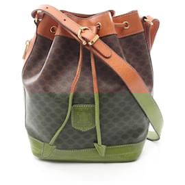 Céline-Celine Macadam PVC Coated Canvas Leather Shoulder Bag-Brown