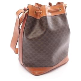 Céline-Celine Macadam PVC Coated Canvas Leather Shoulder Bag-Brown