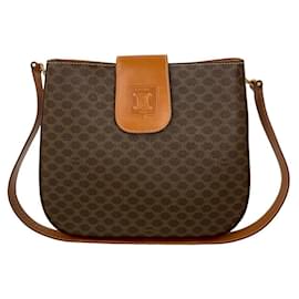 Céline-CELINE Macadam Leather Shoulder Bag-Brown