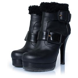 Fendi black leather ankle boots with shearling Black