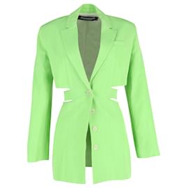 Jacquemus-Jacquemus Bari Neon Cutout Woven Mini Dress in Green Viscose-Green