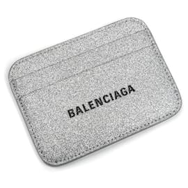 Balenciaga-Estojo de cartão em couro com glitter e logo Balenciaga-Prata,Metálico