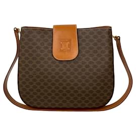 Céline-CELINE Macadam Triomphe Logo Leather Semi-Shoulder Bag-Brown