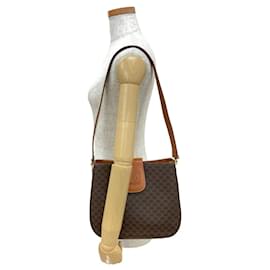 Céline-CELINE Macadam Triomphe Logo Leather Semi-Shoulder Bag-Brown