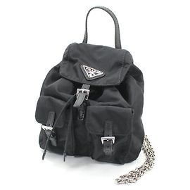 Bolsa de Ombro de Nylon e Couro Prada Preto