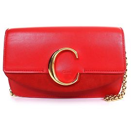 Chloé Chloe Chloe C logo Suede Leather Shoulder Bag Red