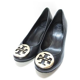 Escarpins compensés en cuir avec logo Double T de Tory Burch Noir