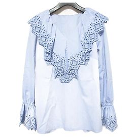 Autre Marque Blusa ricamata con tagli e volant JUSGLITTY Blu