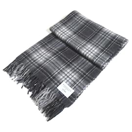 Autre Marque-Begg & Co Wool Angora Check Fringe Scarf-Brown
