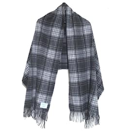 Autre Marque-Begg & Co Wool Angora Check Fringe Scarf-Brown