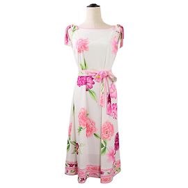 LEONARD Kankan Stretch Kleid mit Blumenmuster Pink Weiß