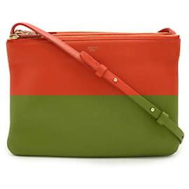Céline-Celine Trio Leather Shoulder Bag-Red