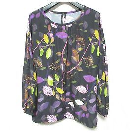 Autre Marque TRANS WORK Leaf Print Blouse Black